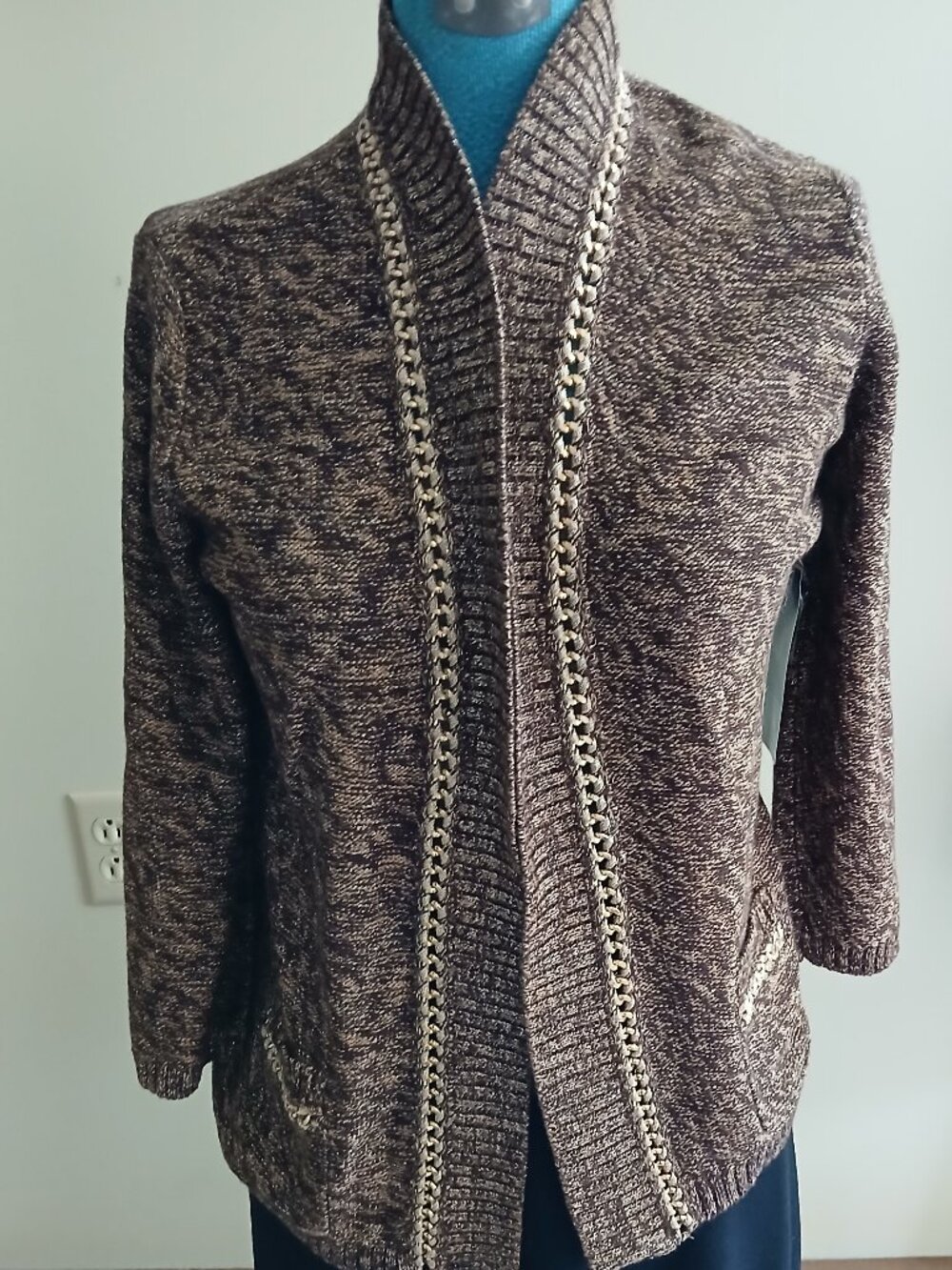Jones NY Cardigan NWT Brown tones Chain detail size M